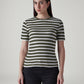 Women's Striped Olive Slim Fit Ribbed T-shirt - Front View