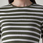 Women's Striped Olive Slim Fit Ribbed T-shirt - Detail View