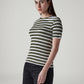 Women's Striped Olive Slim Fit Ribbed T-shirt - Side View