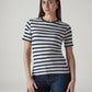 Women's Striped White Slim Fit Ribbed T-shirt - Front View