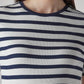 Women's Striped White Slim Fit Ribbed T-shirt - Detail View