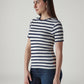 Women's Striped White Slim Fit Ribbed T-shirt - Side View