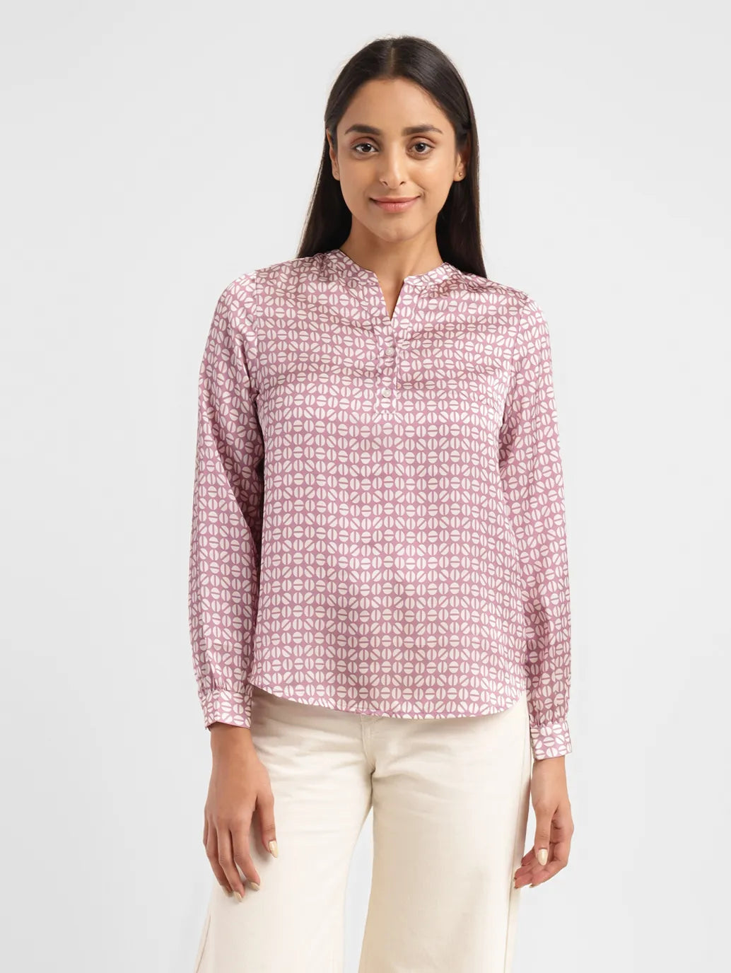 Women's All Over Printed Mandarin Neck Top