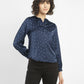 Women's Printed Navy Split Neck Top