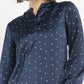 Women's Printed Navy Split Neck Top