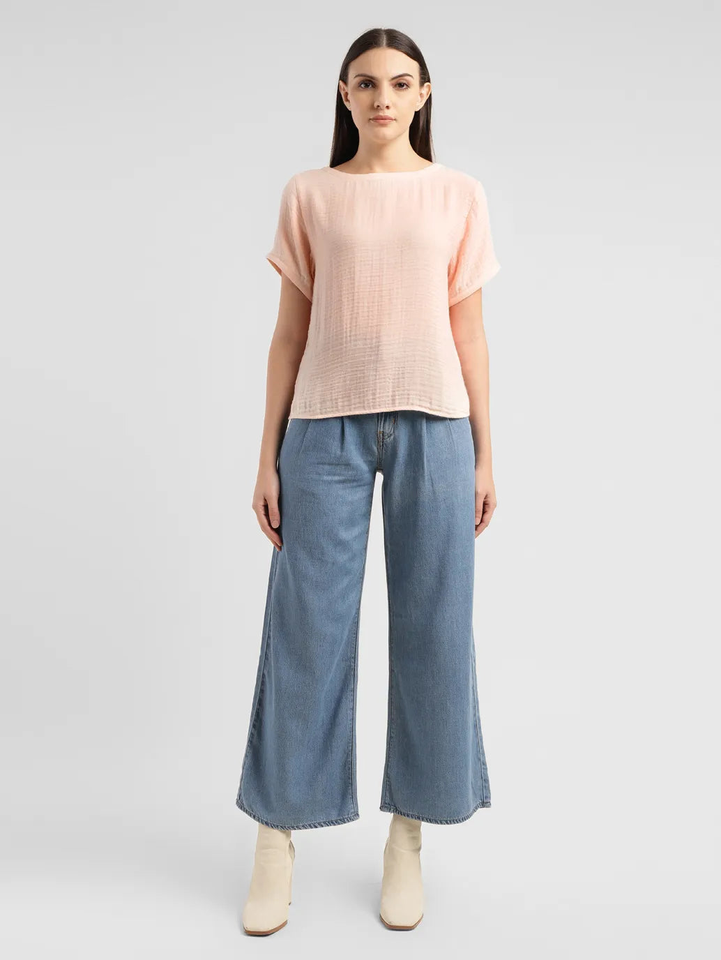 Women's Textured Peach Boat Neck Top