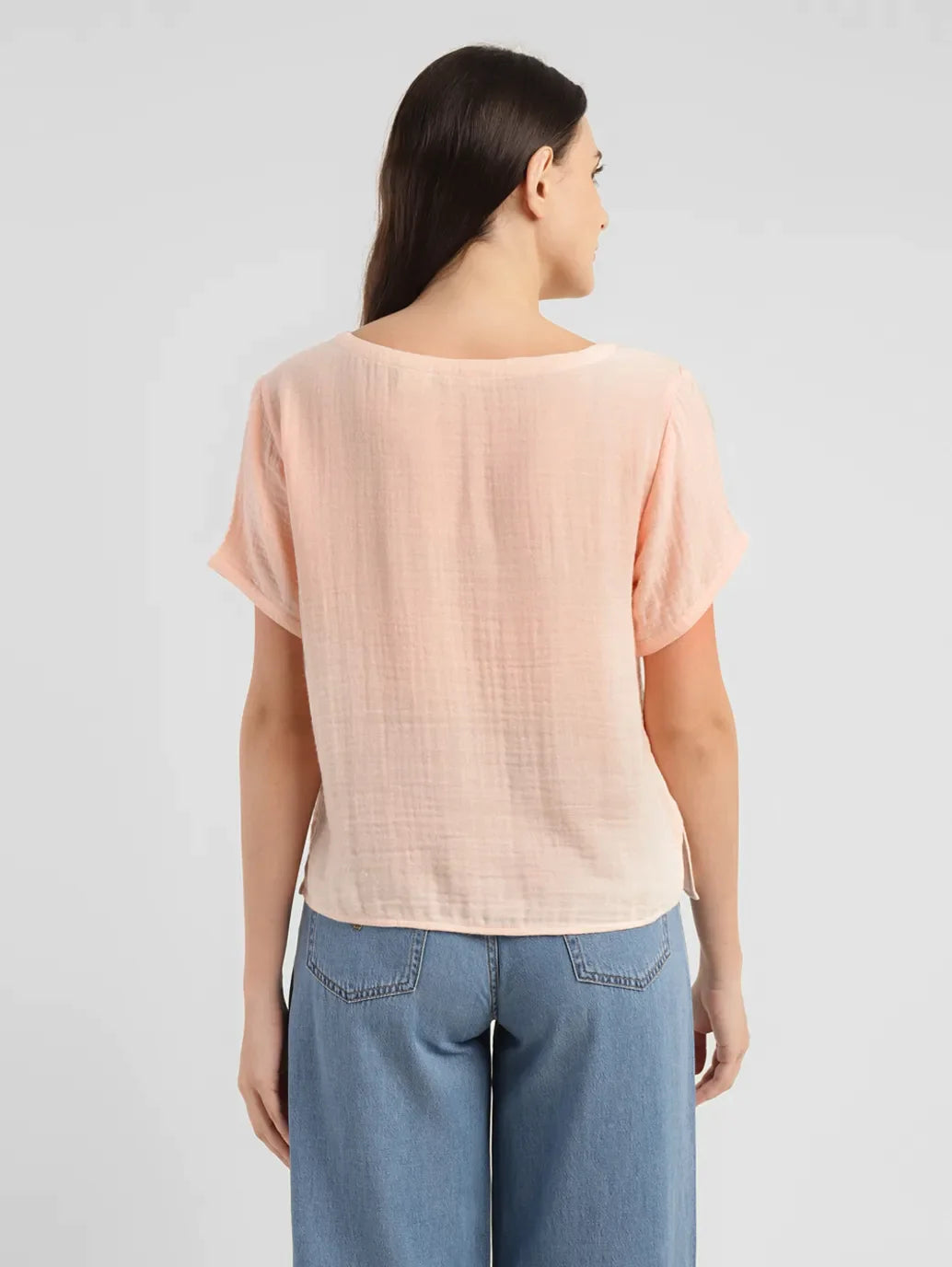 Women's Textured Peach Boat Neck Top