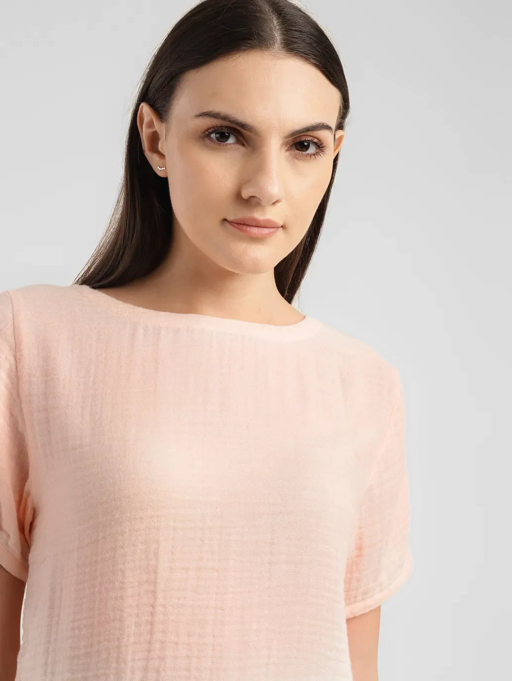 Women's Textured Peach Boat Neck Top