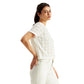 Women's Textured White Round Neck Top