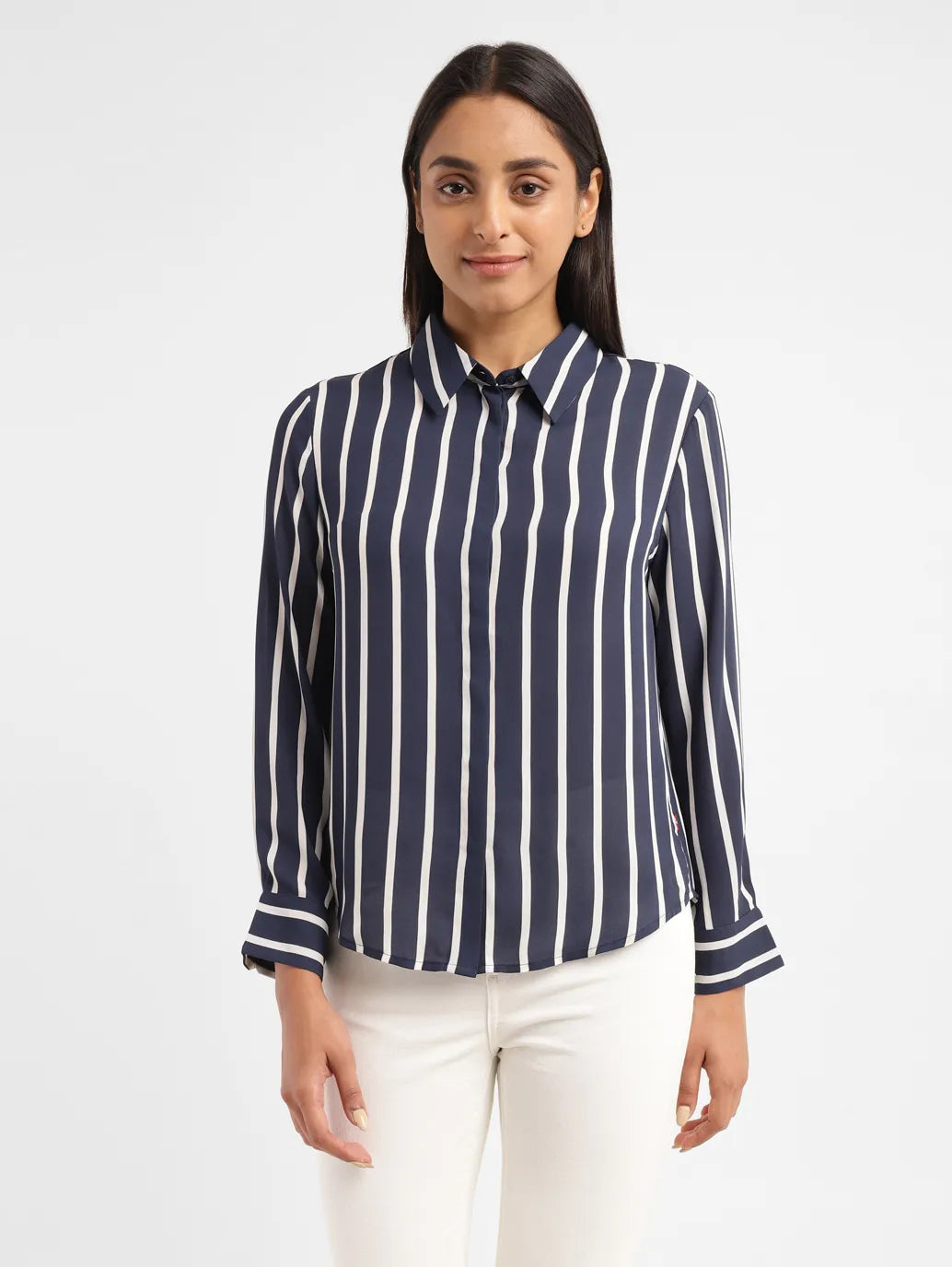 Women's Striped Shirt Collar Shirt