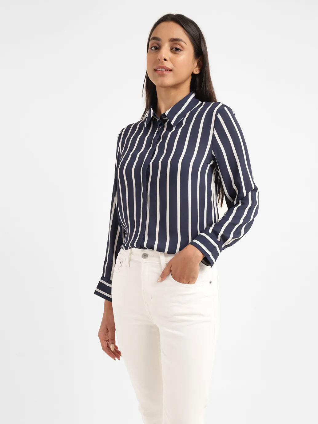 Women's Striped Shirt Collar Shirt