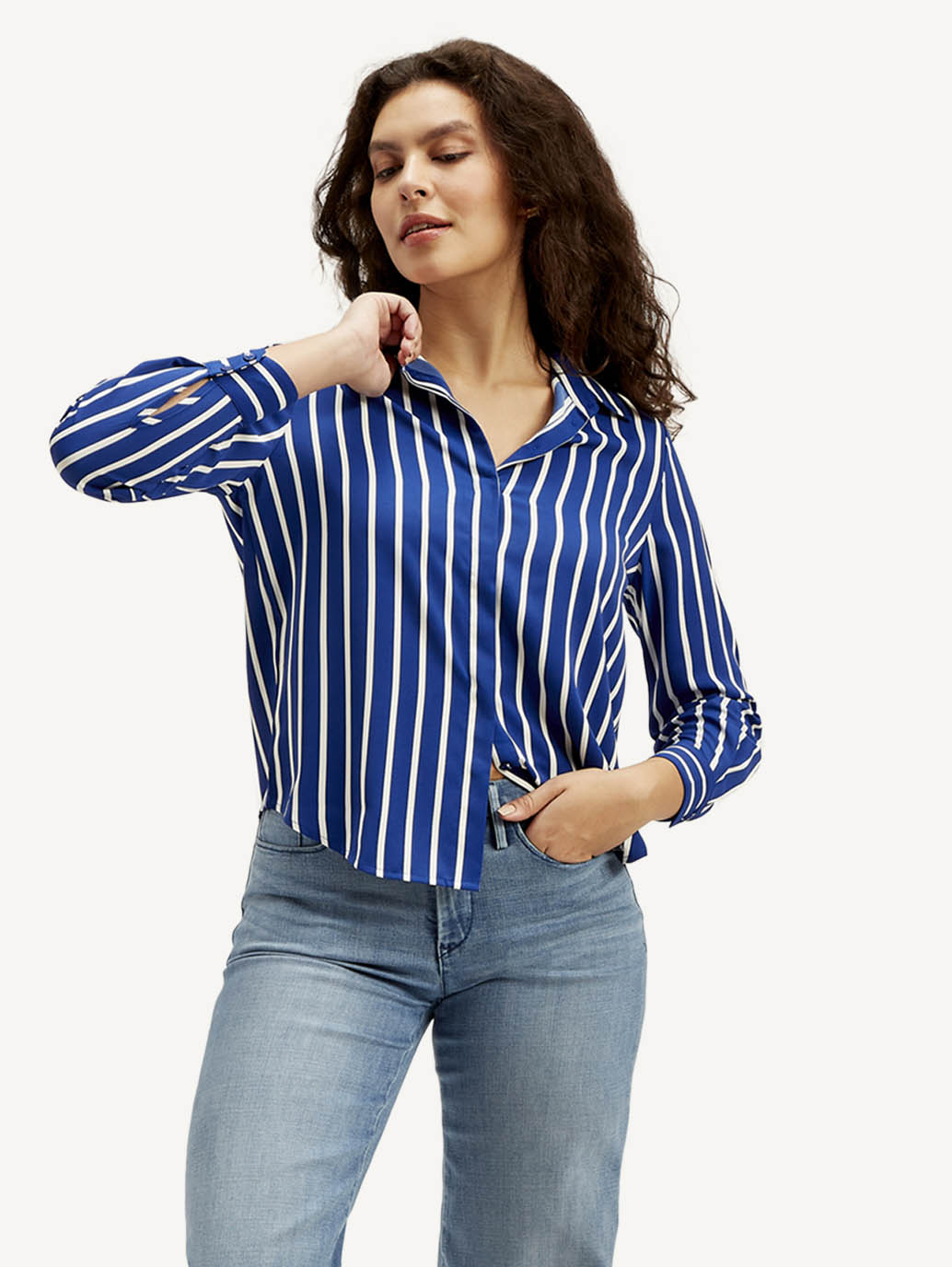 Women's Striped Spread Collar Shirt