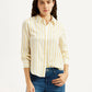 Women's Striped Yellow Spread Collar Shirt - Styleshot View