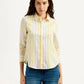 Women's Striped Yellow Spread Collar Shirt - Front View