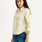 Women's Striped Yellow Spread Collar Shirt - Side View