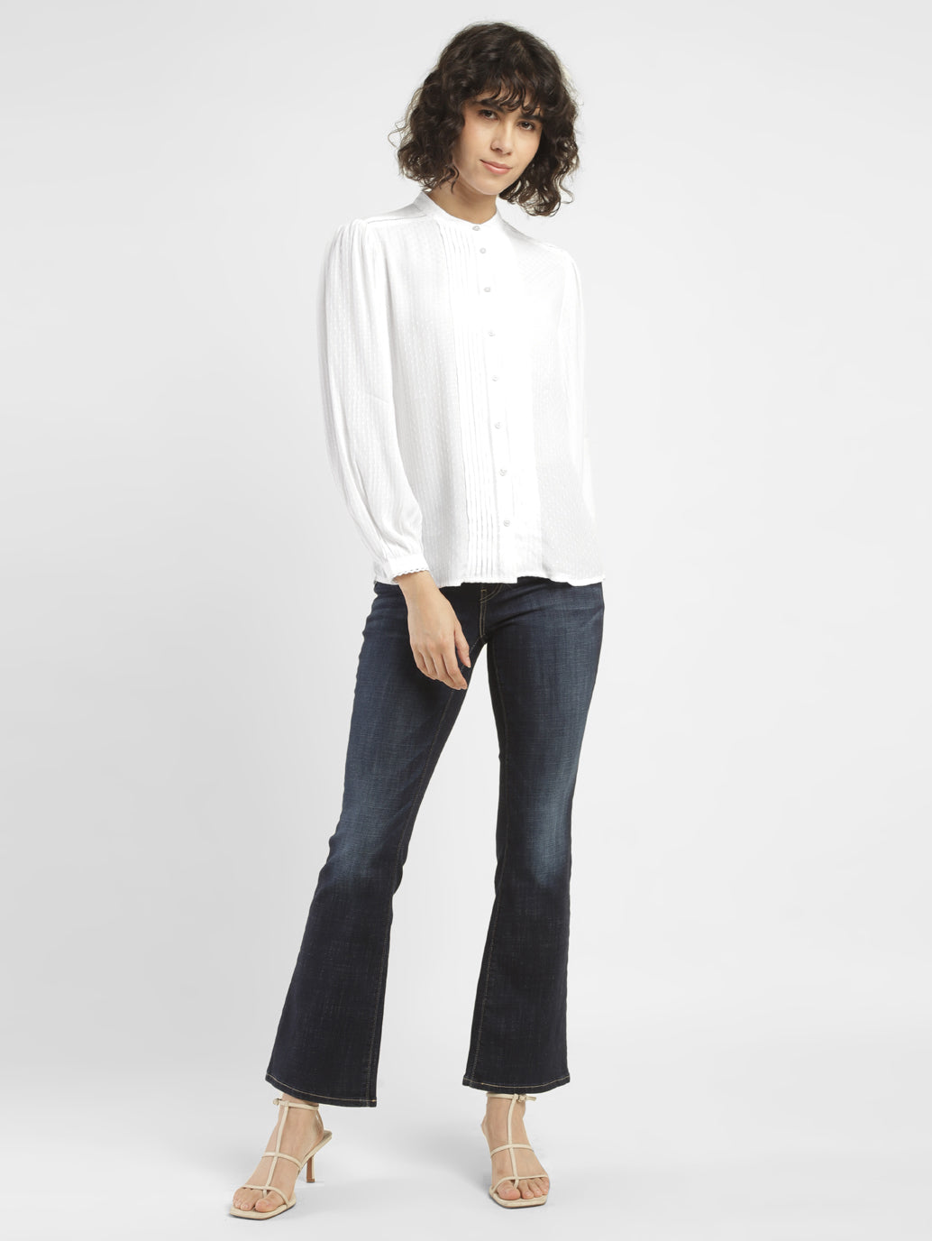 Women's Textured White Band Neck Top