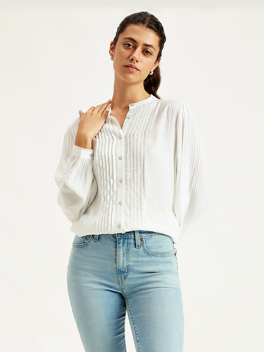 Women's Self Design Band Neck Top – Levis India Store