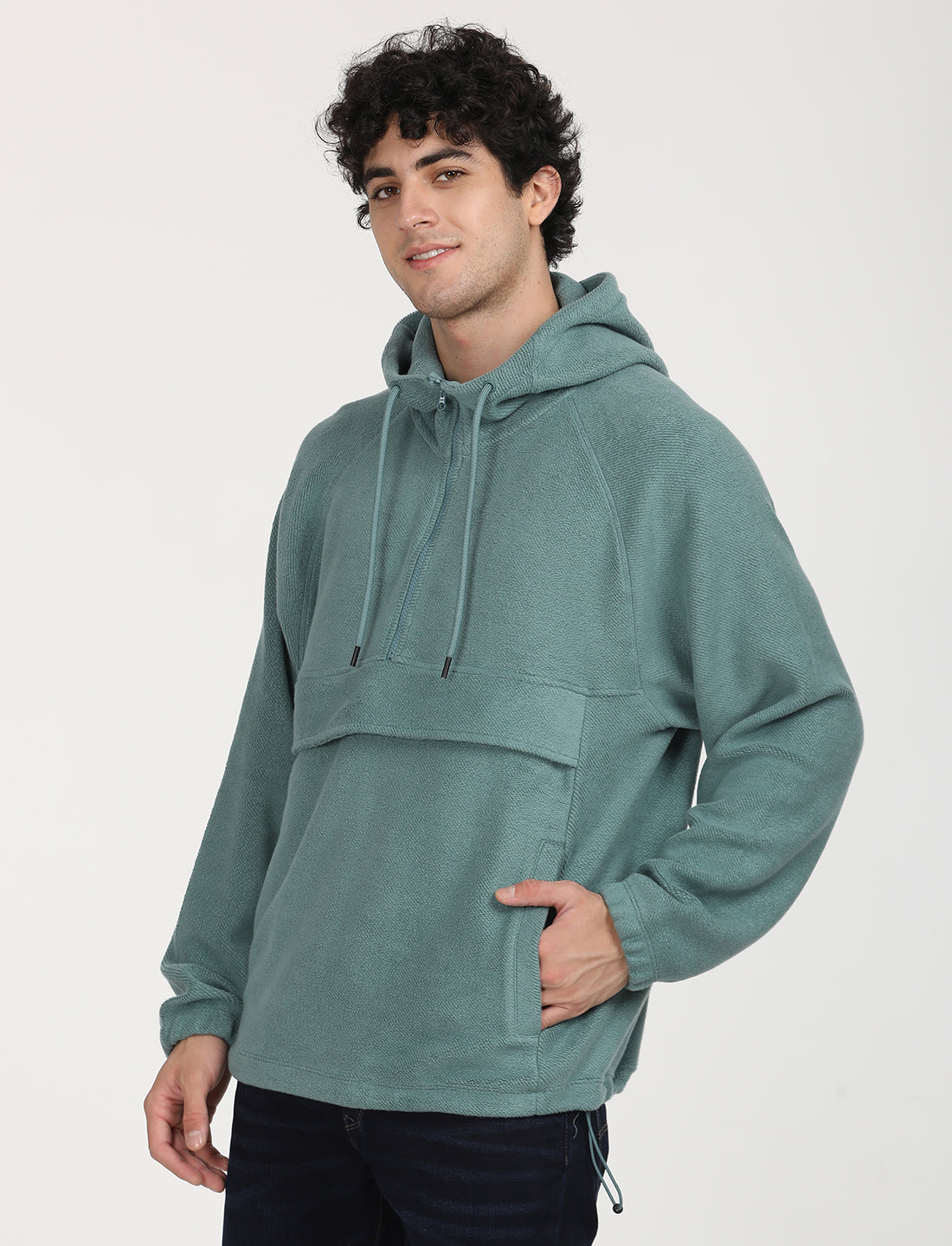 Men's Solid Green Hooded Sweatshirt