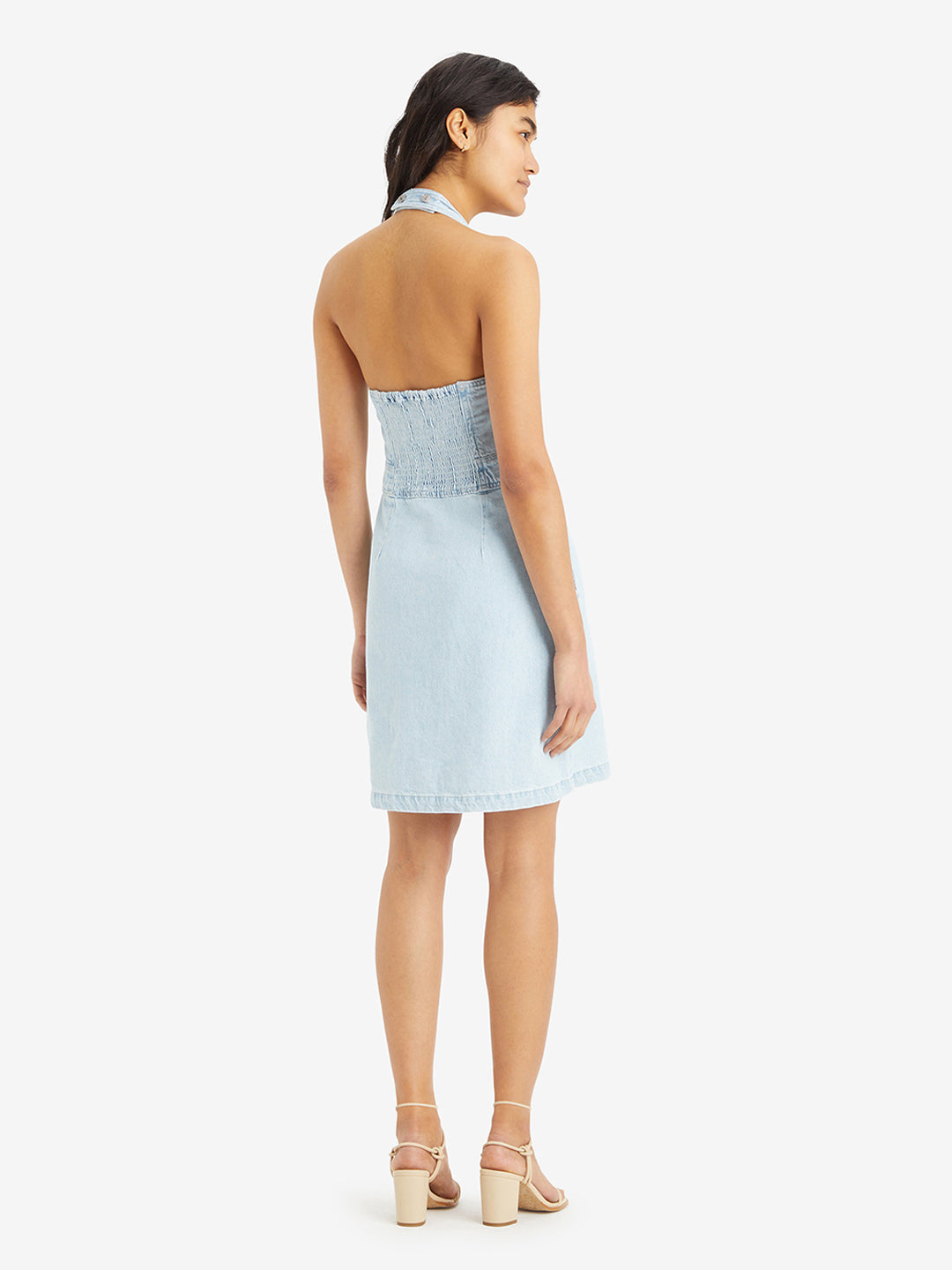 Women's Solid Light Blue Crew Neck Dress