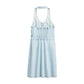 Women's Solid Light Blue Crew Neck Dress