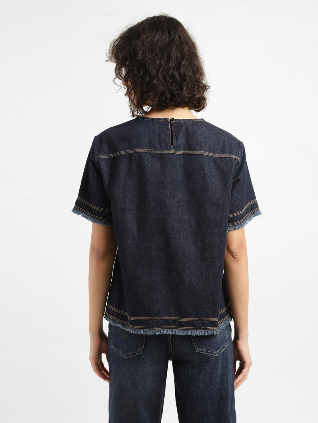 Women's Solid Indigo Round Neck Top