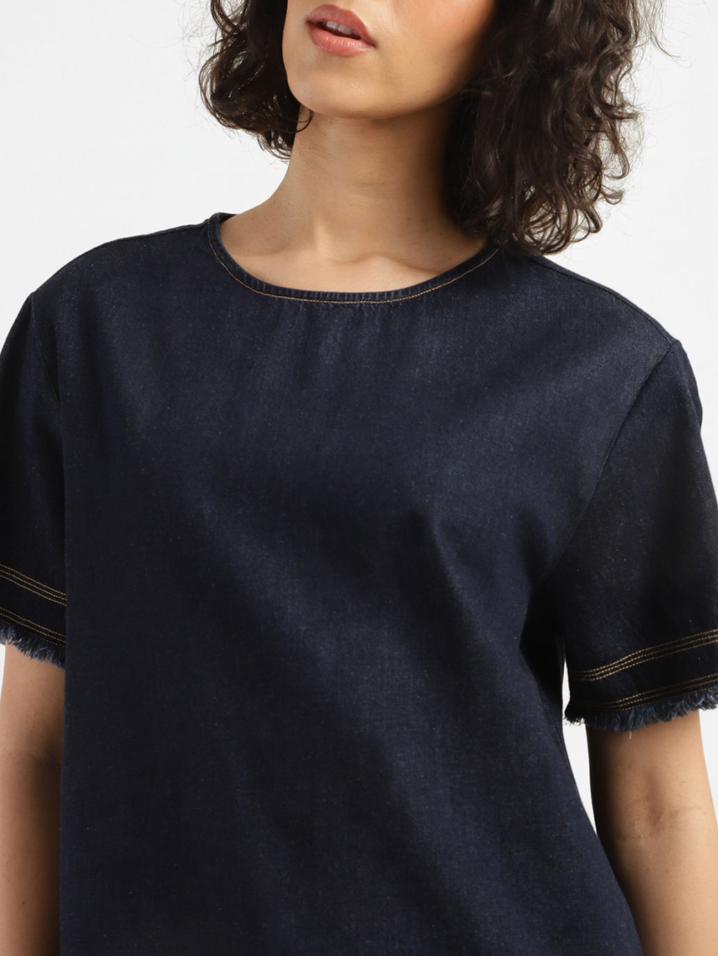 Women's Solid Indigo Round Neck Top