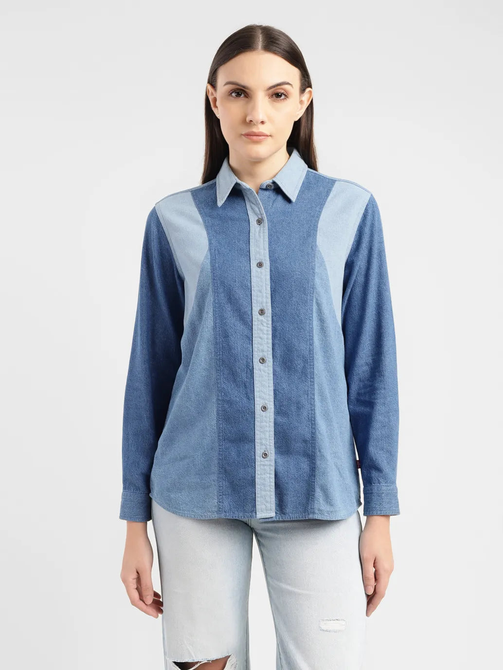 Women's Colorblock Spread Collar Shirt