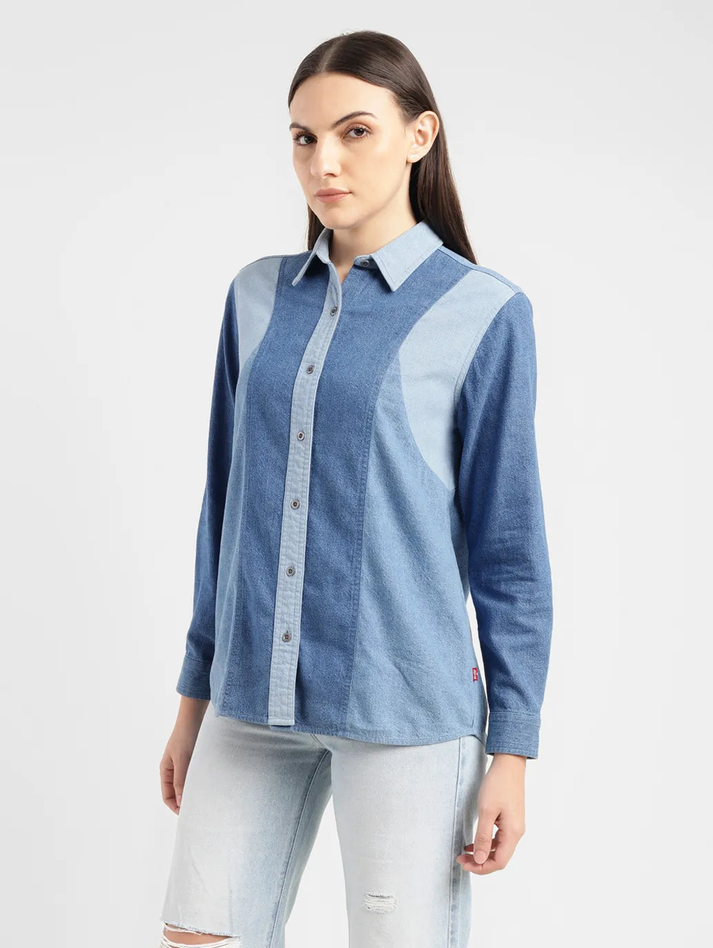 Women's Colorblock Spread Collar Shirt