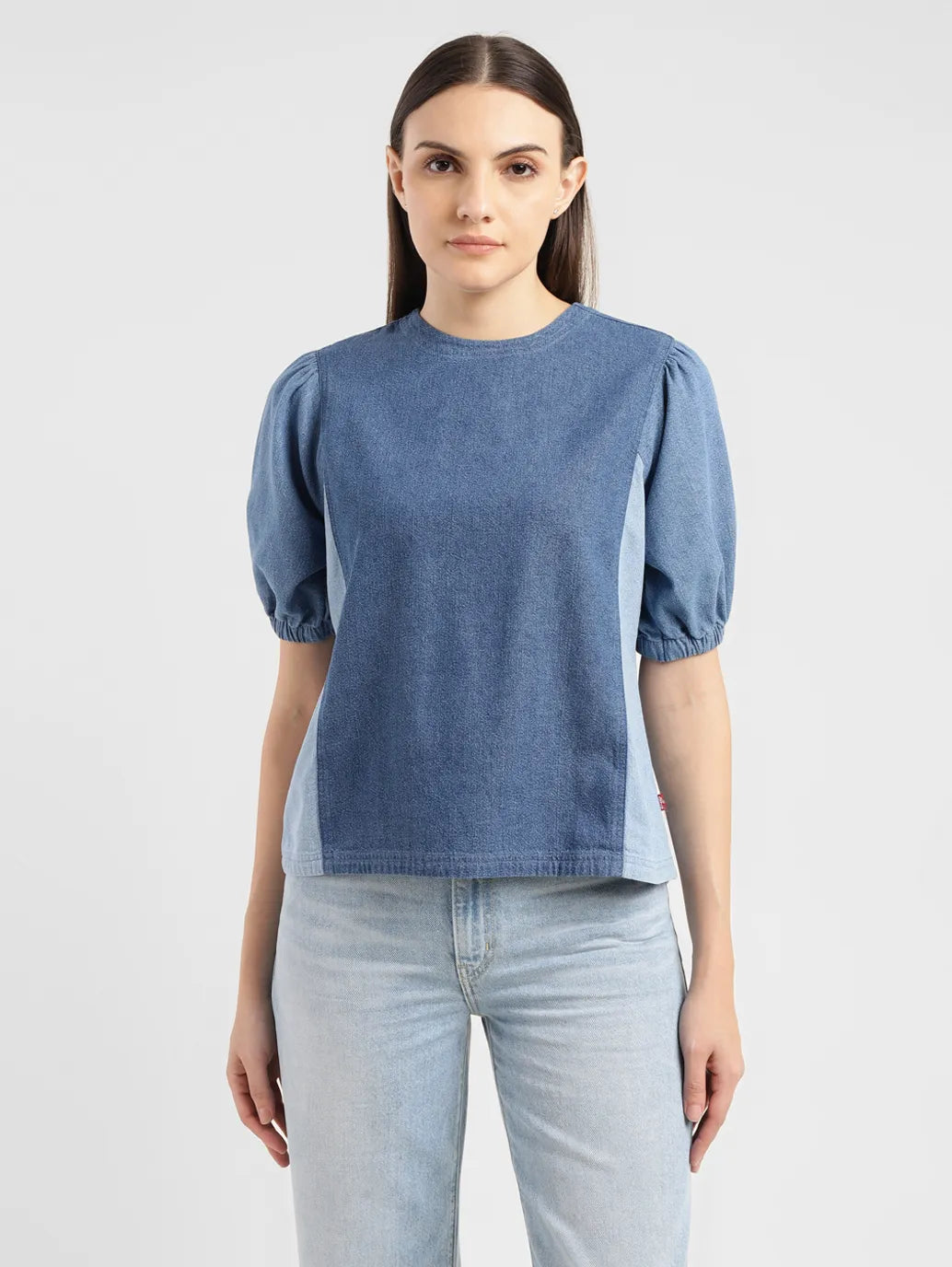 Women's Colorblock Indigo Round Neck Top