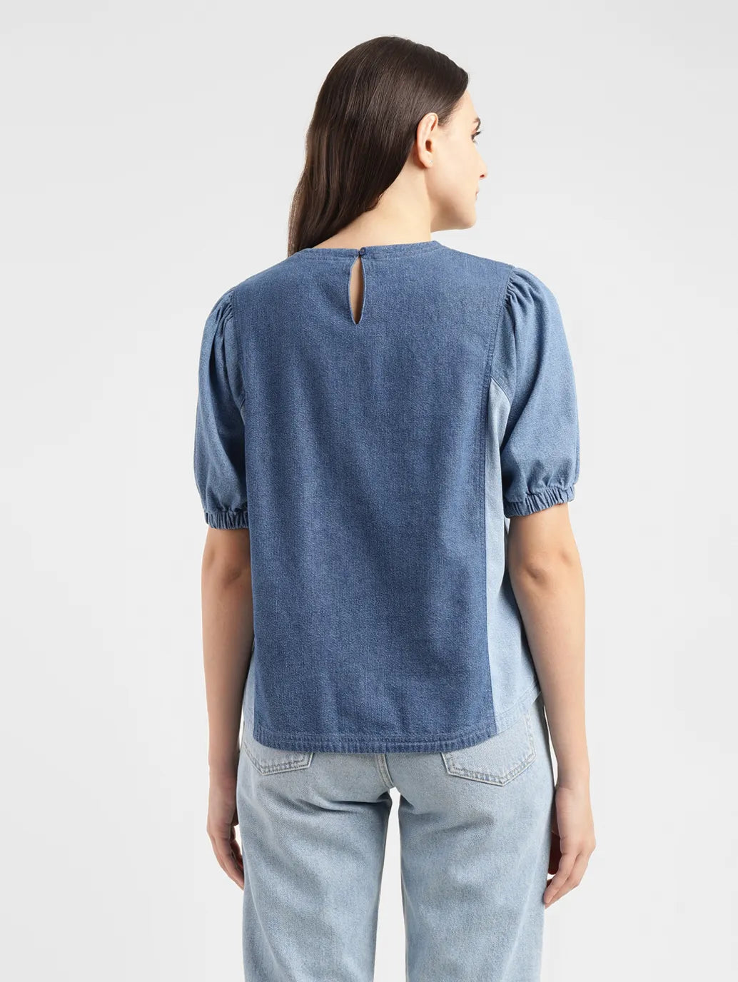 Women's Colorblock Indigo Round Neck Top