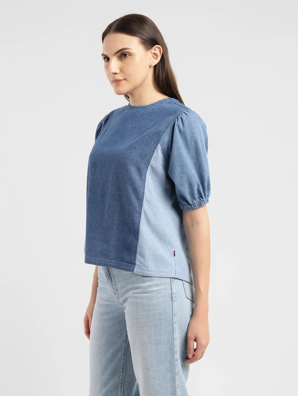 Women's Colorblock Indigo Round Neck Top