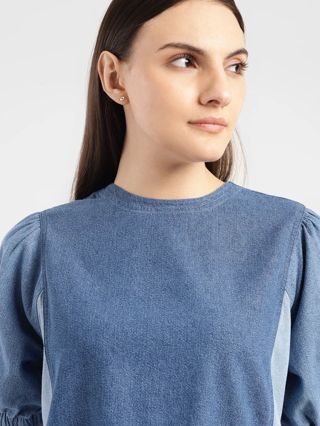 Women's Colorblock Indigo Round Neck Top