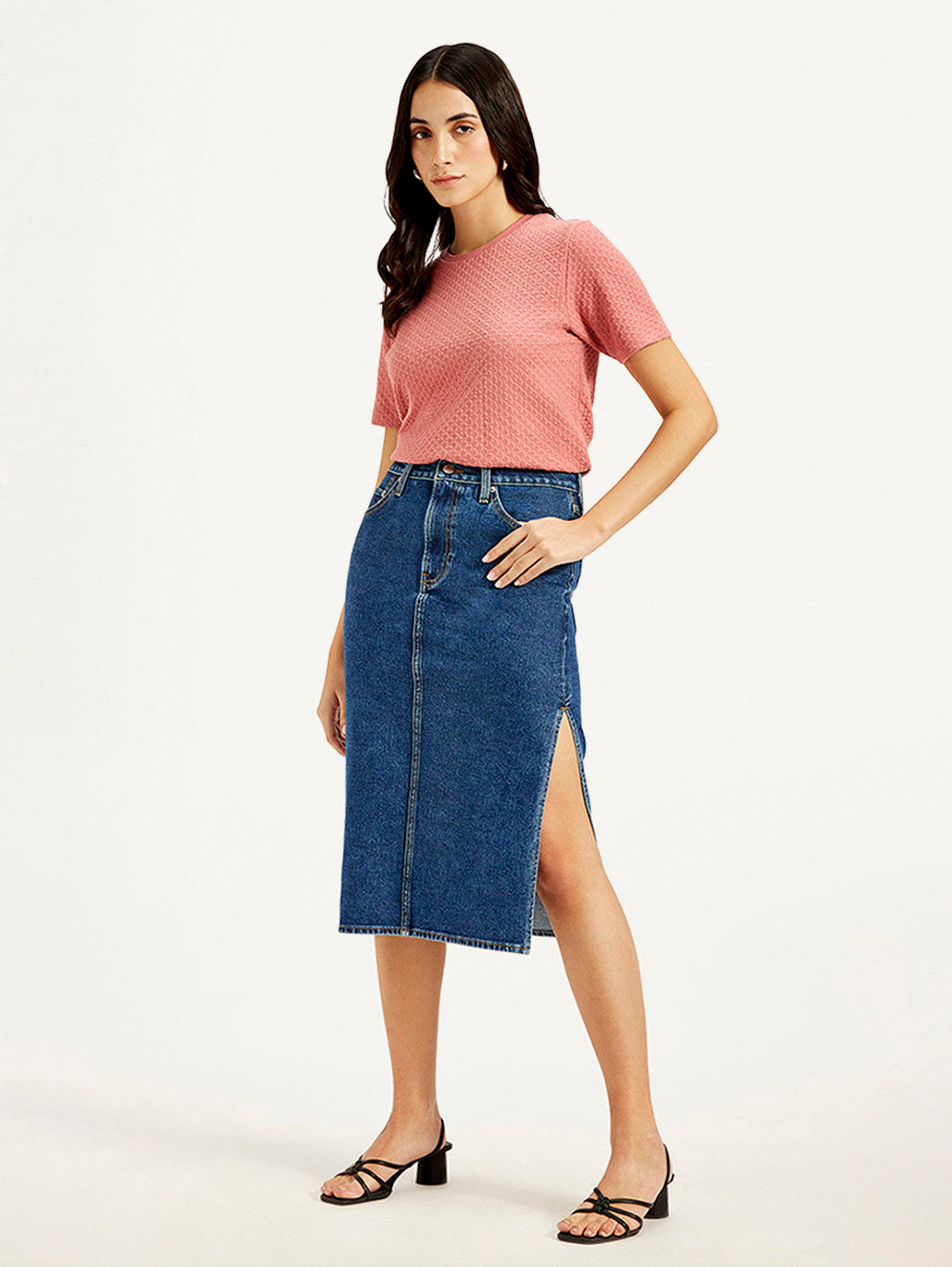 Women's High Rise Blue Straight Fit Skirt