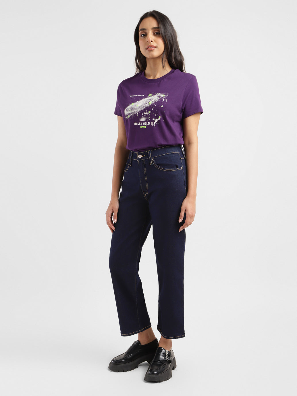 Women's 94 Navy Blue Baggy Fit Mid Rise Jeans