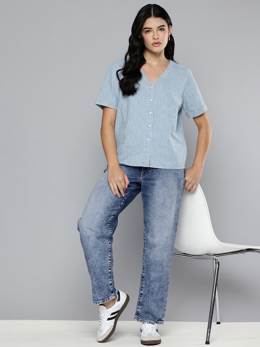 Women's 94 Blue Baggy Fit Mid Rise Jeans