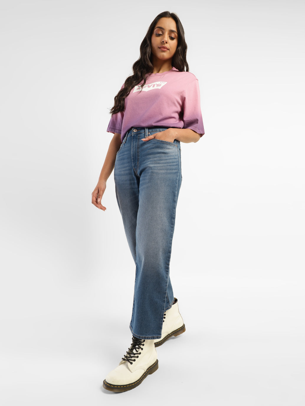 Women's 94 Blue Baggy Fit Mid Rise Jeans - StyleShot View