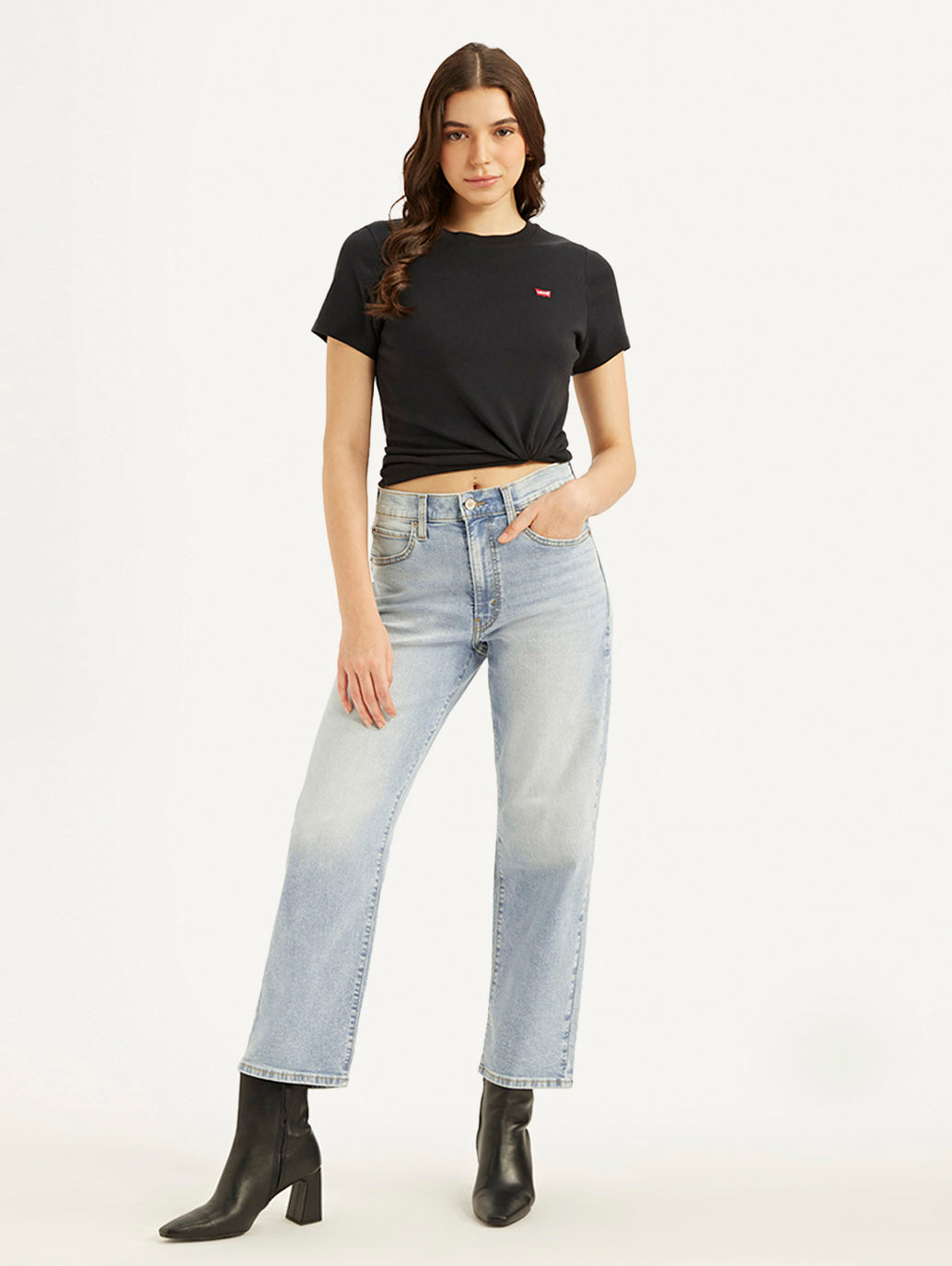 Women's 94 Blue Baggy Fit Mid Rise Jeans - Styleshot View