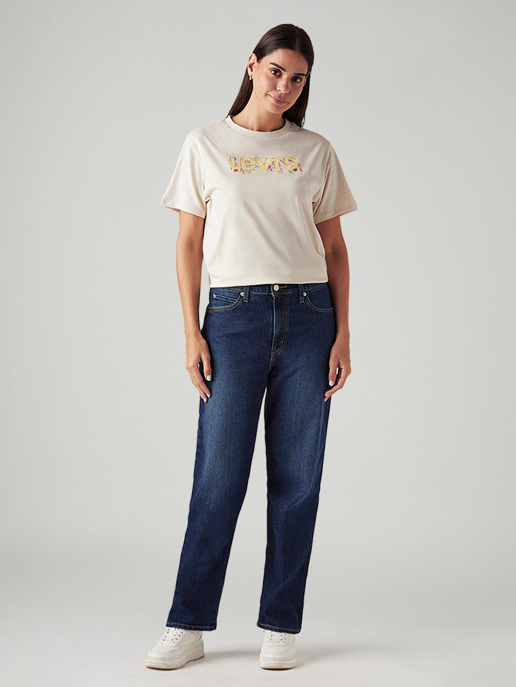 Women's 94 Dark Blue Baggy Fit Mid Rise Tinted Jeans - Front View