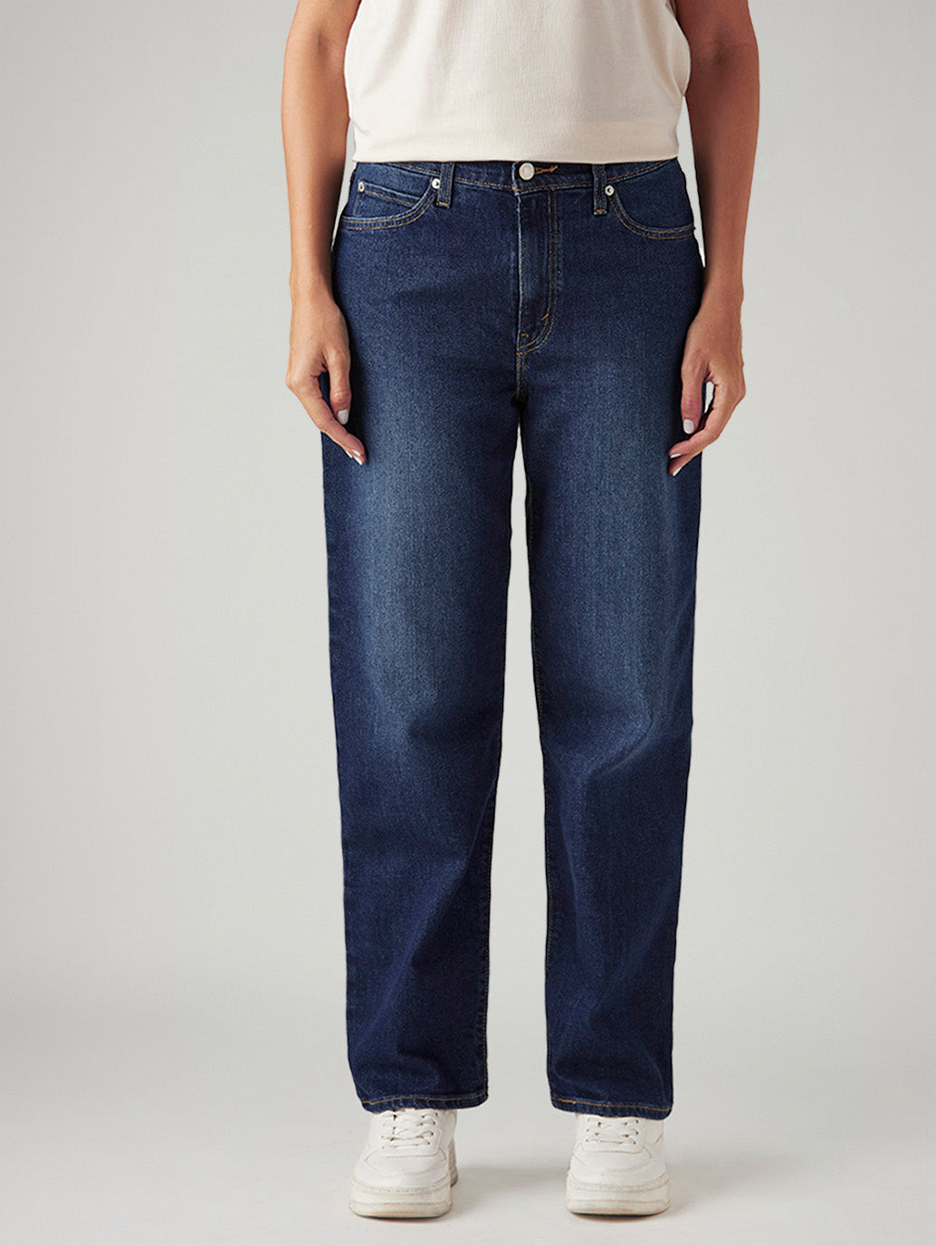 Women's 94 Dark Blue Baggy Fit Mid Rise Tinted Jeans - Front View