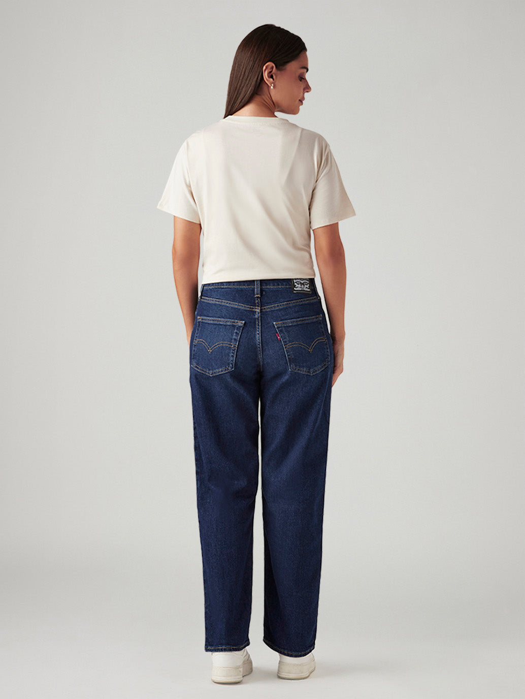 Women's 94 Dark Indigo Baggy Fit Mid Rise Tinted Jeans - Back View