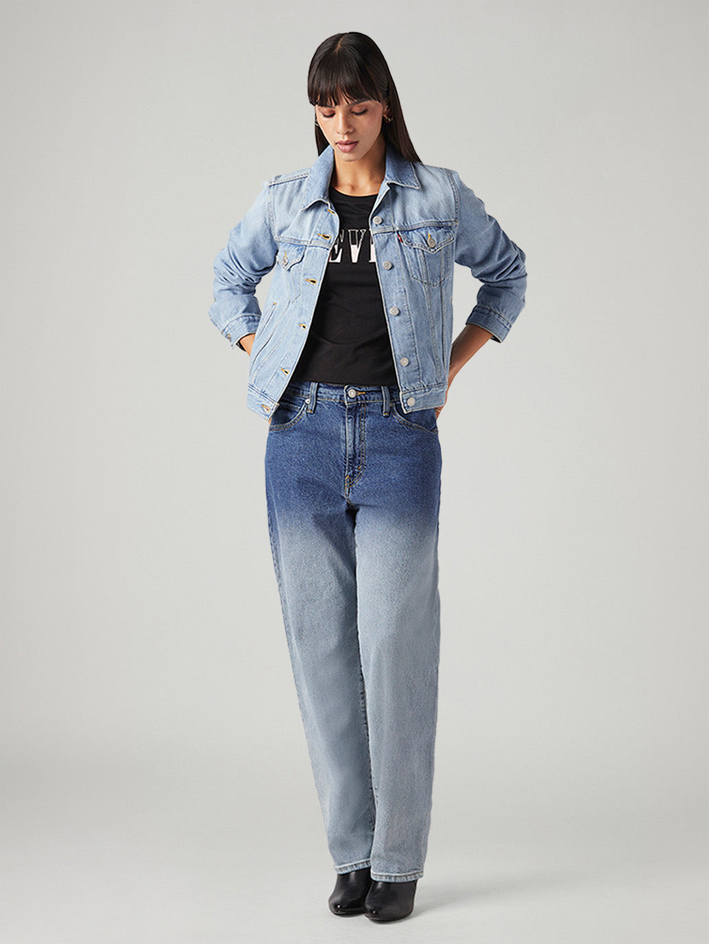 Women's 94 Light Blue Baggy Fit Mid Rise Jeans - Styleshot View