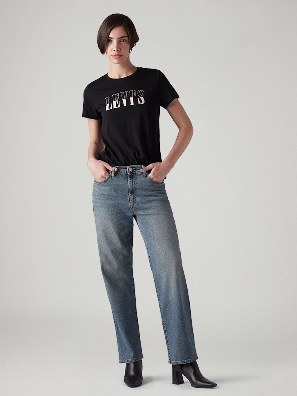 Women's 94 Med Indigo Baggy Fit Mid Rise Jeans - Styleshot View
