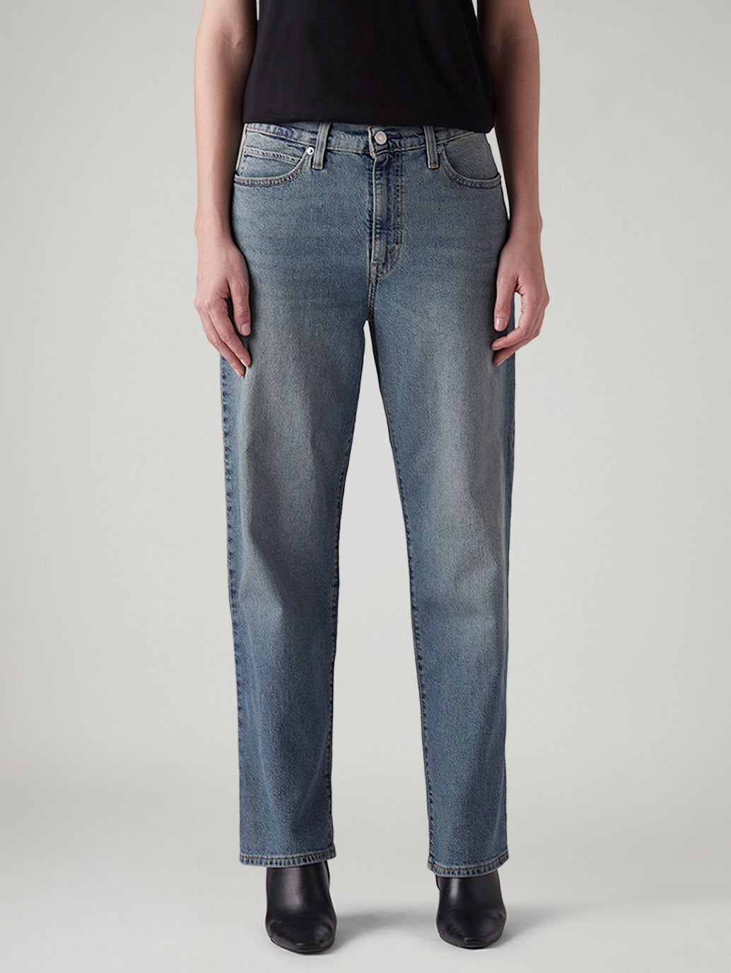 Women's 94 Med Indigo Baggy Fit Mid Rise Jeans - Front View