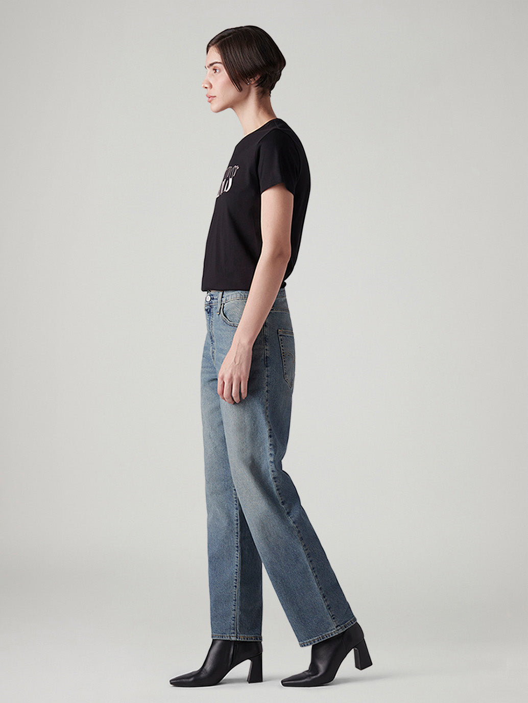Women's 94 Med Indigo Baggy Fit Mid Rise Jeans - Side View