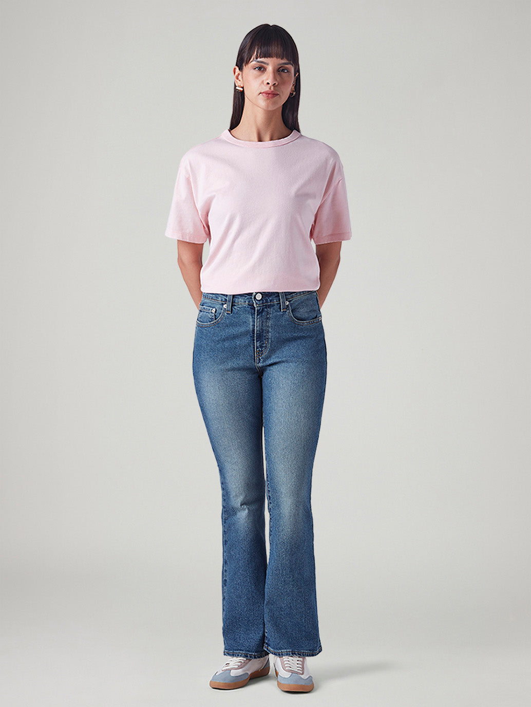 Women's 94 Blue Baggy Fit Mid Rise Jeans - Front View