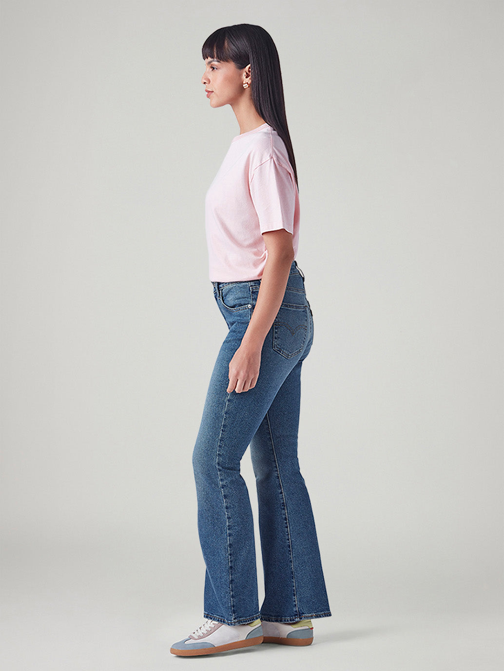Women's 94 Blue Baggy Fit Mid Rise Jeans - Side View