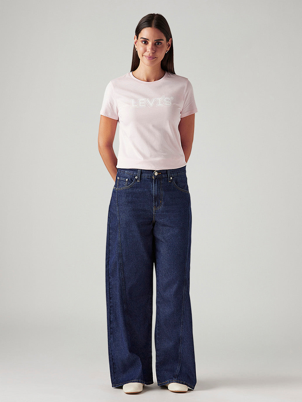 Women's 94 Dark Blue Baggy Fit Mid Rise Jeans - Front View