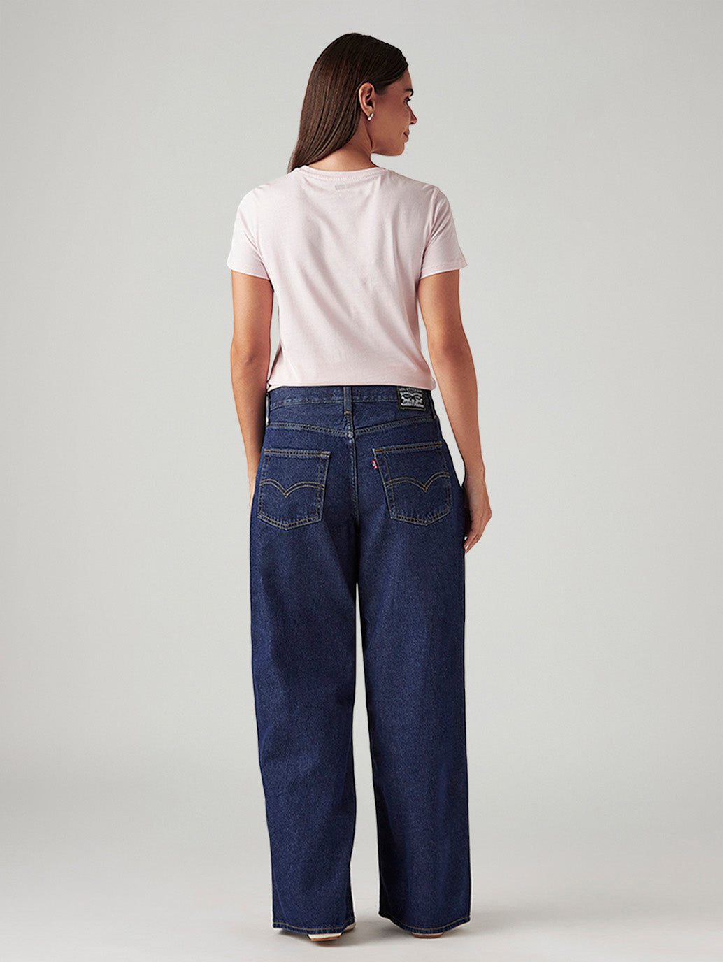 Women's 94 Dark Blue Baggy Fit Mid Rise Jeans - Back View