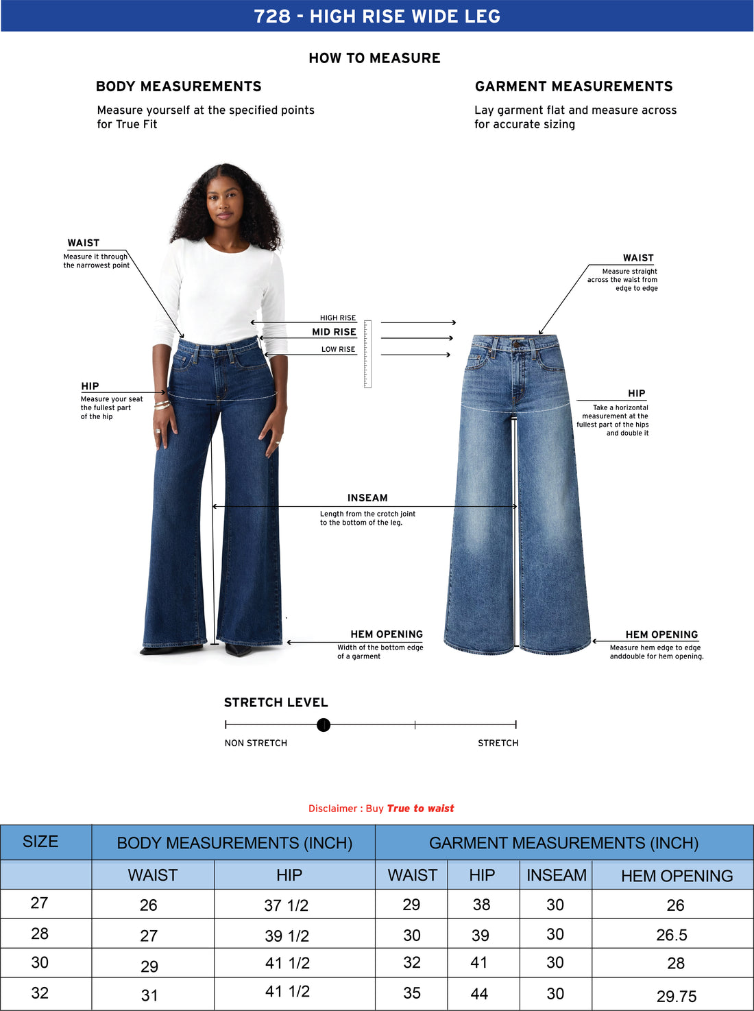 Women's 728 Black Wide Leg Fit High Rise Jeans - 11 View