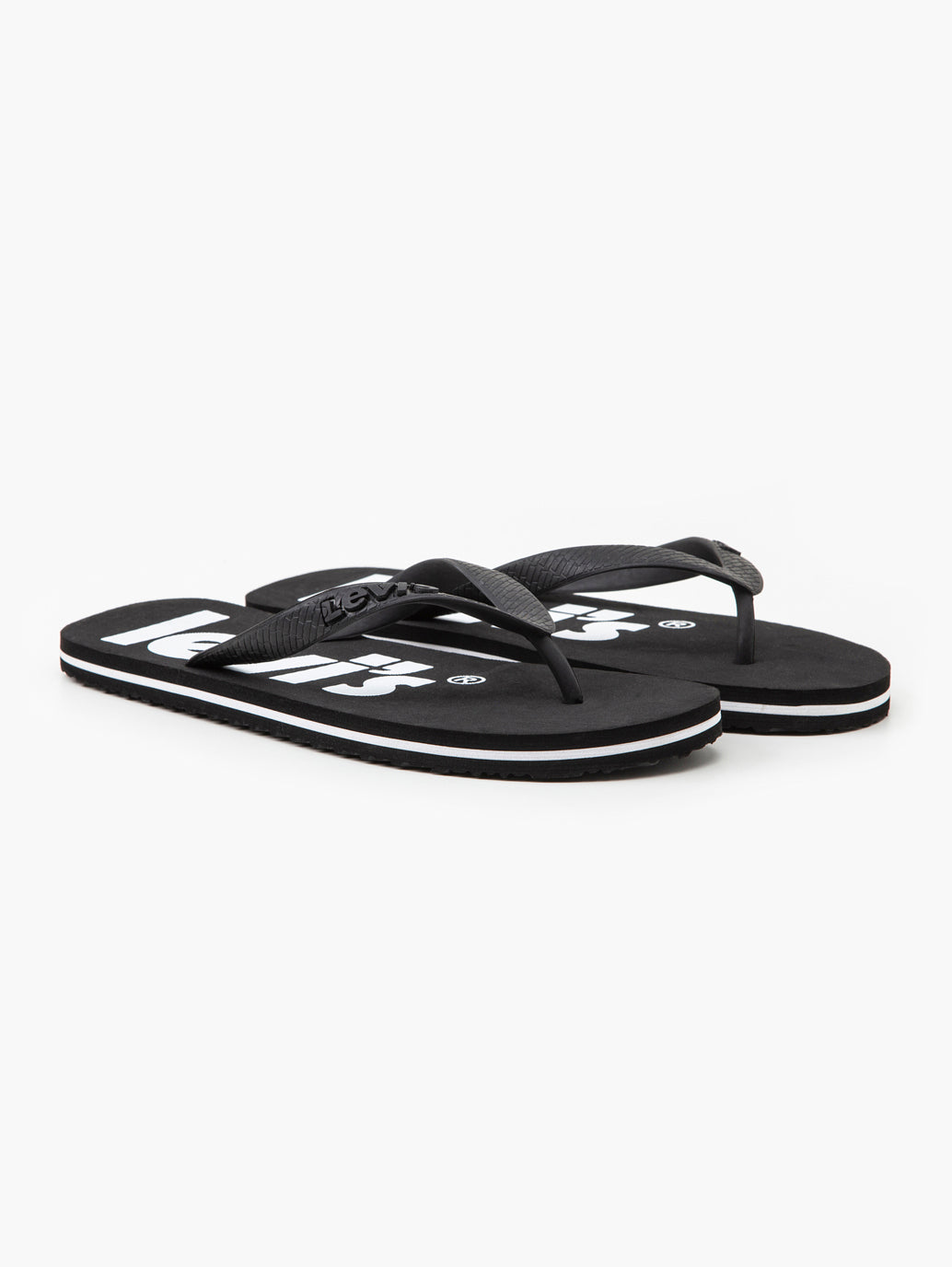 Men s Black Debossed Printed Logo Flip Flops